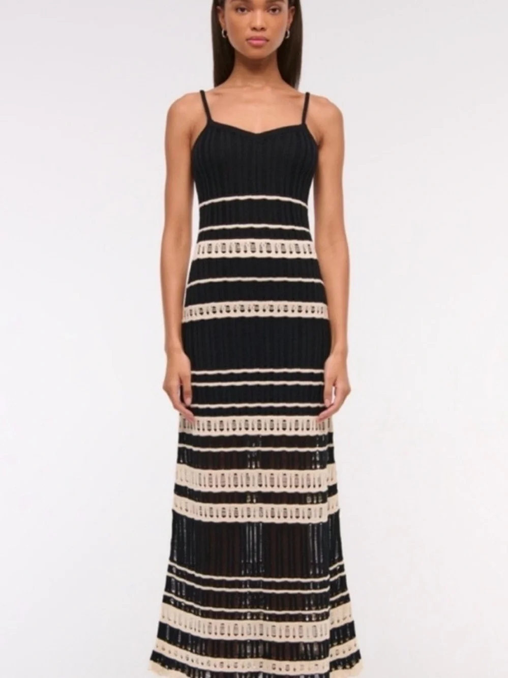 Abercrombie & Fitch Black and Cream Striped Knit Maxi Dress